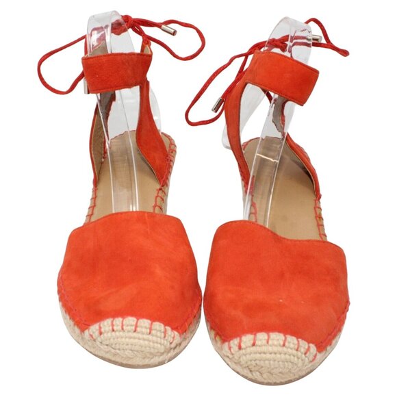 Franco Sarto L Markiska Esparilles 9M Orange Suede Beige Jute Wedge Sandal Heels - Picture 2 of 12
